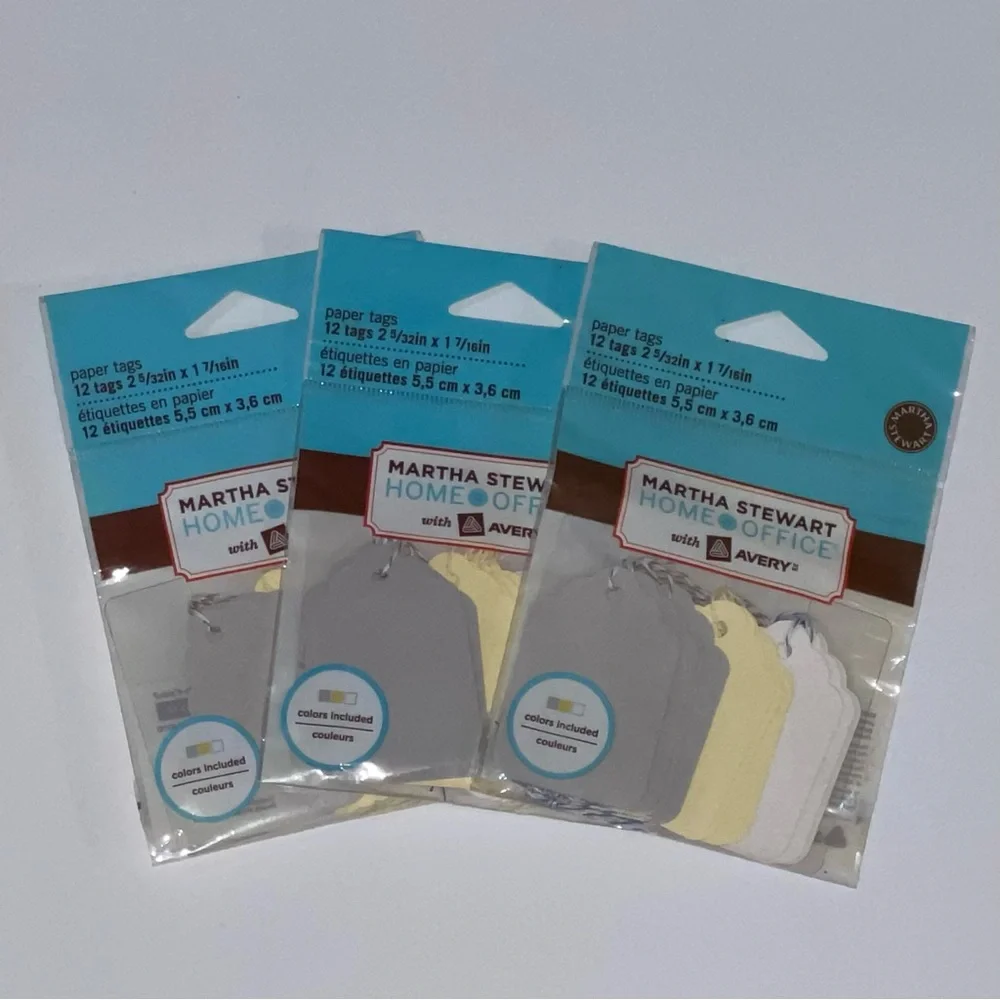 Set of 3 Martha Stewart Home Office Avery Yellow, White, Gray Paper Tags